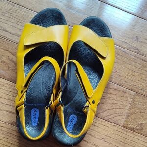 Wolky Yellow Sandals with Bold Design
